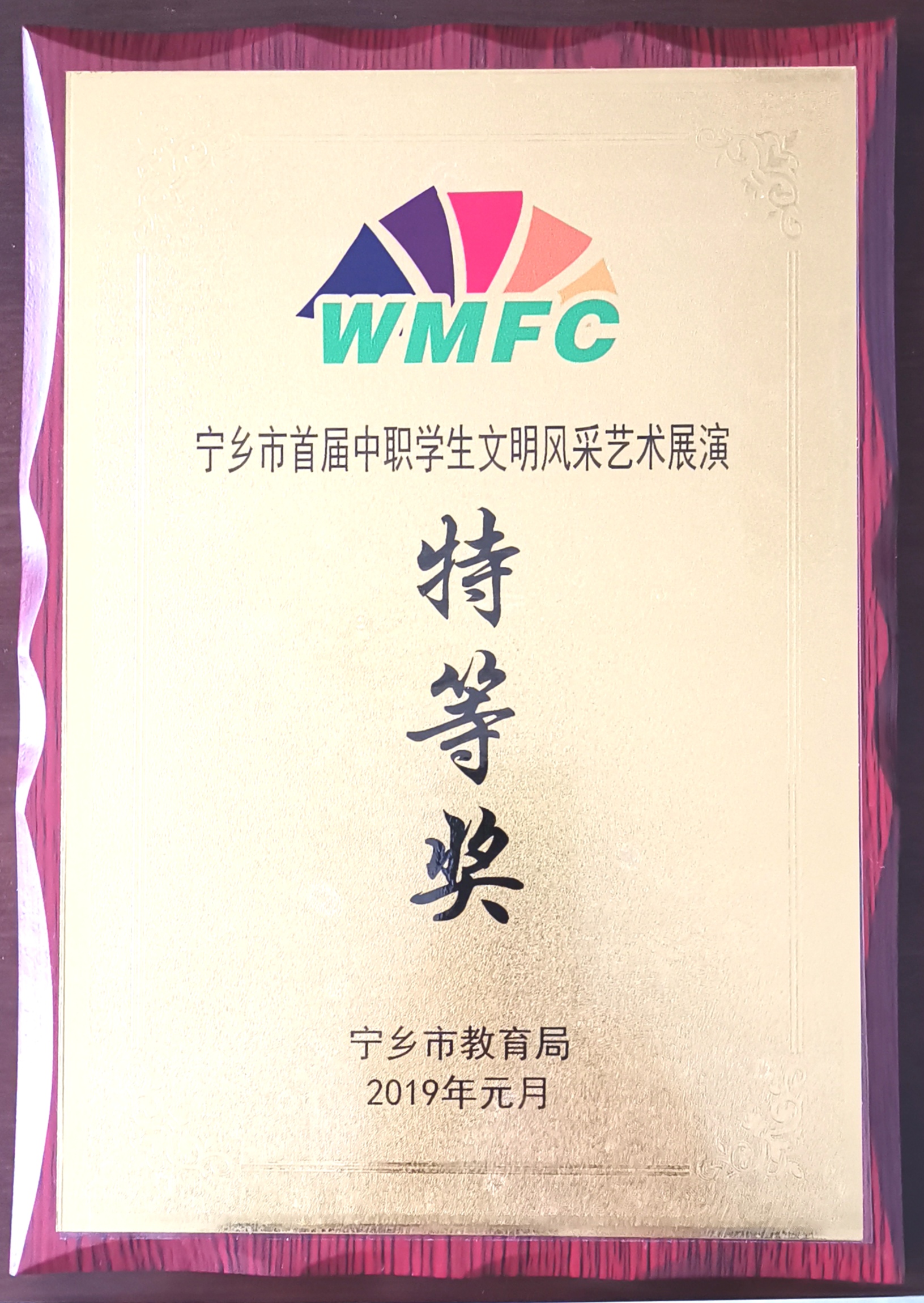 2019年元月荣获宁乡市首届中职学生文明风采艺术展演：“”特等奖“”