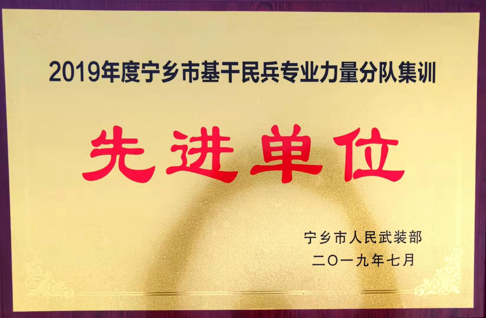 荣获2019年度宁乡市基干民兵集训“先进单位”